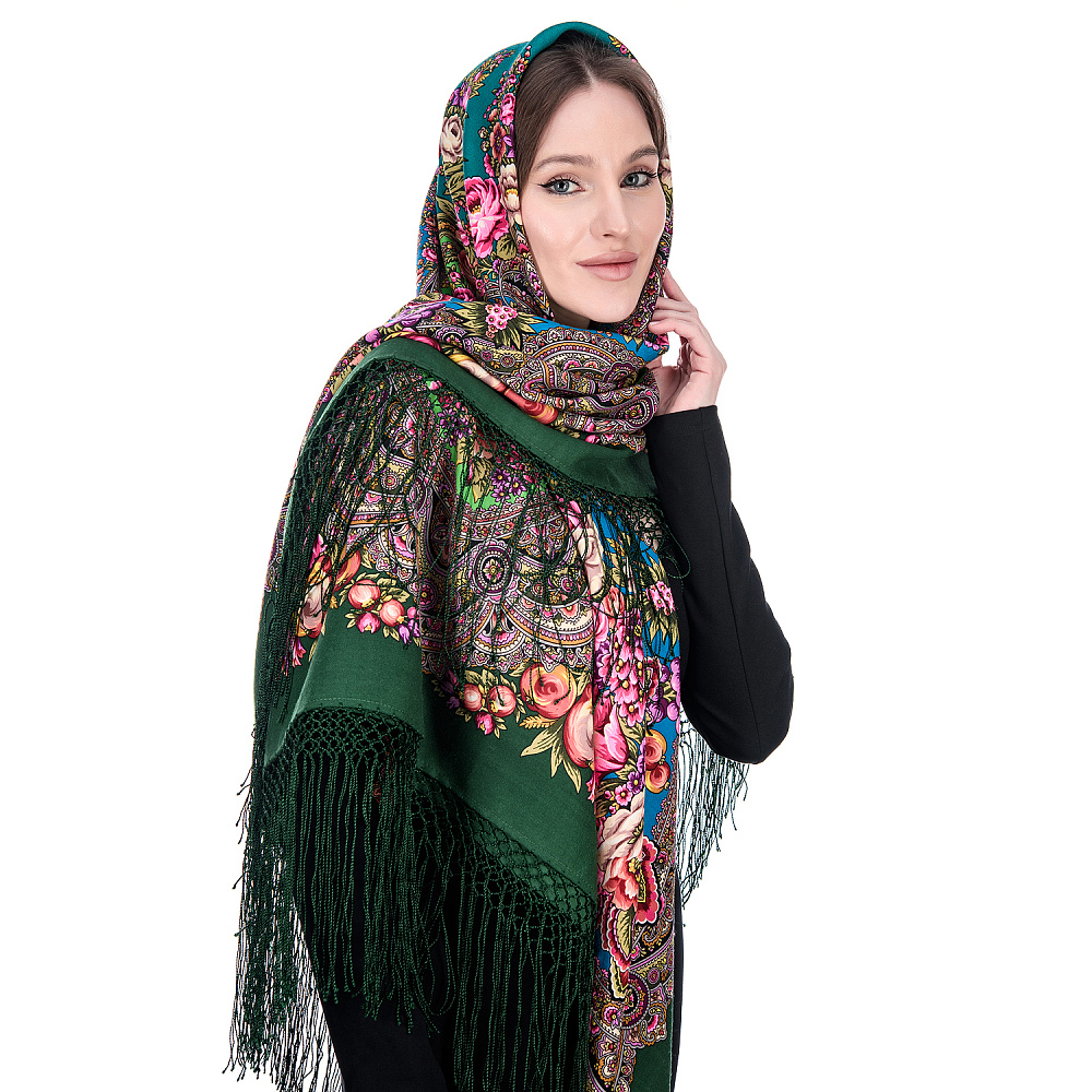 Платок ПавлоПосадский шерстяной «Цвет граната» 148х148 см - интернет магазин Русь Велика я фото 2