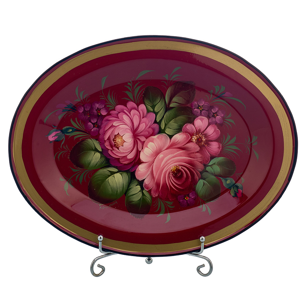 Поднос с авторской росписью «Цветы» 22х17 см - интернет магазин Русь Велика я 