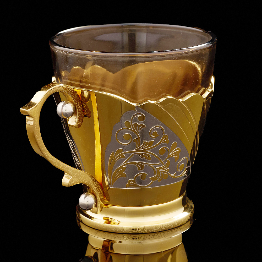 Чайная пара с позолотой и фианитами. Златоуст - интернет магазин Русь Велика я фото 4