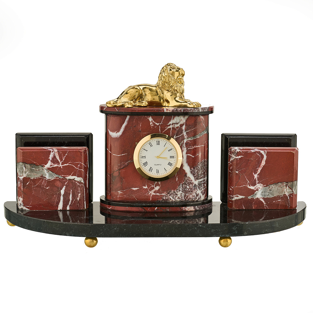 Визитница настольная с часами «Лев» - интернет магазин Русь Велика я 