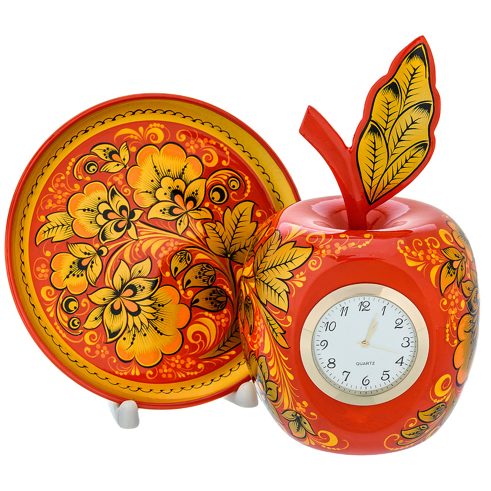Настольные часы «Яблоко на тарелочке». Хохлома - интернет магазин Русь Велика я фото 1