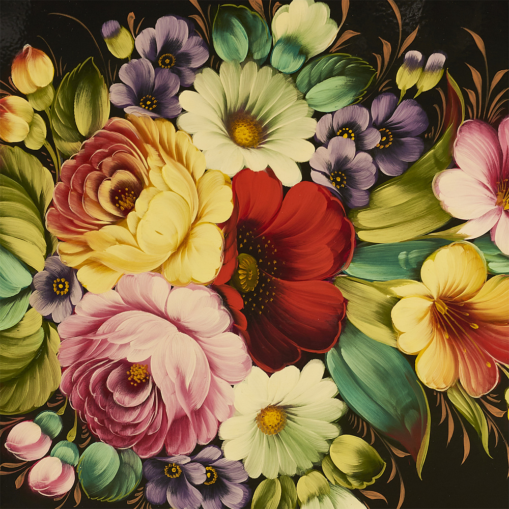 Поднос с авторской росписью «Цветы» 48х37 см - интернет магазин Русь Велика я фото 1