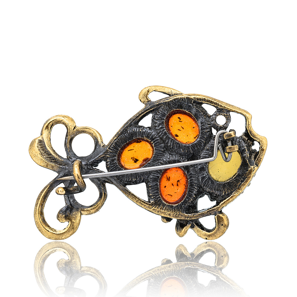 Брошь с янтарем «Рыбка Чешуя» - интернет магазин Русь Велика я фото 1