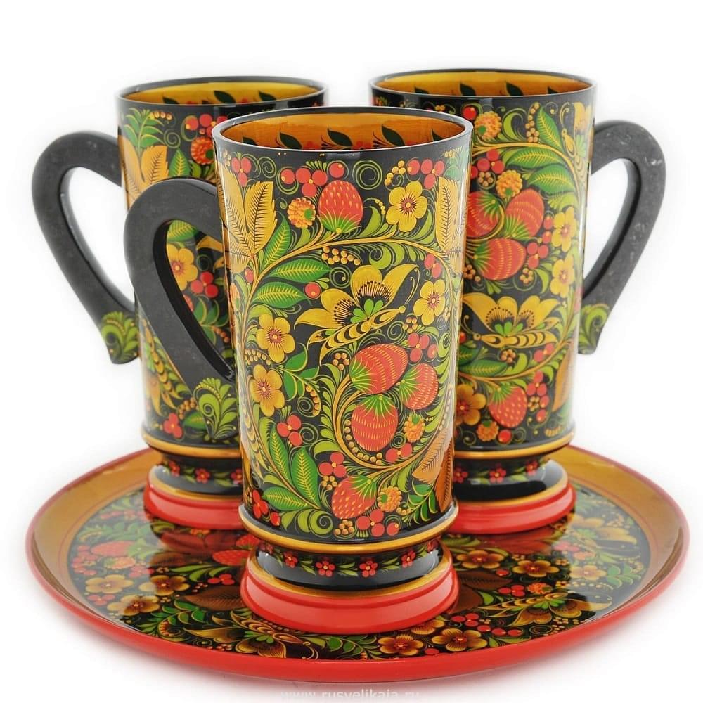 Набор для пива (4 предмета) Хохлома - интернет магазин Русь Велика я 