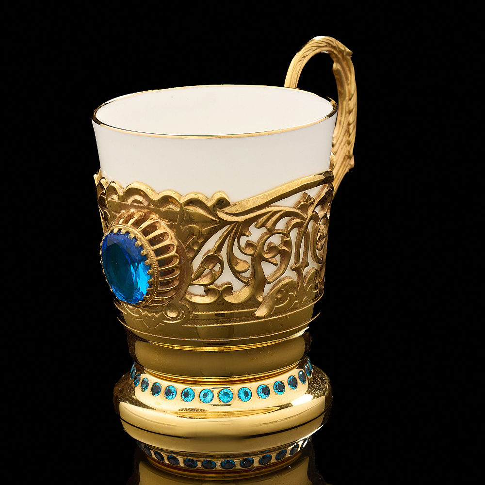 Кофейная пара с позолотой и фианитами «Герб РФ». Златоуст - интернет магазин Русь Велика я фото 3