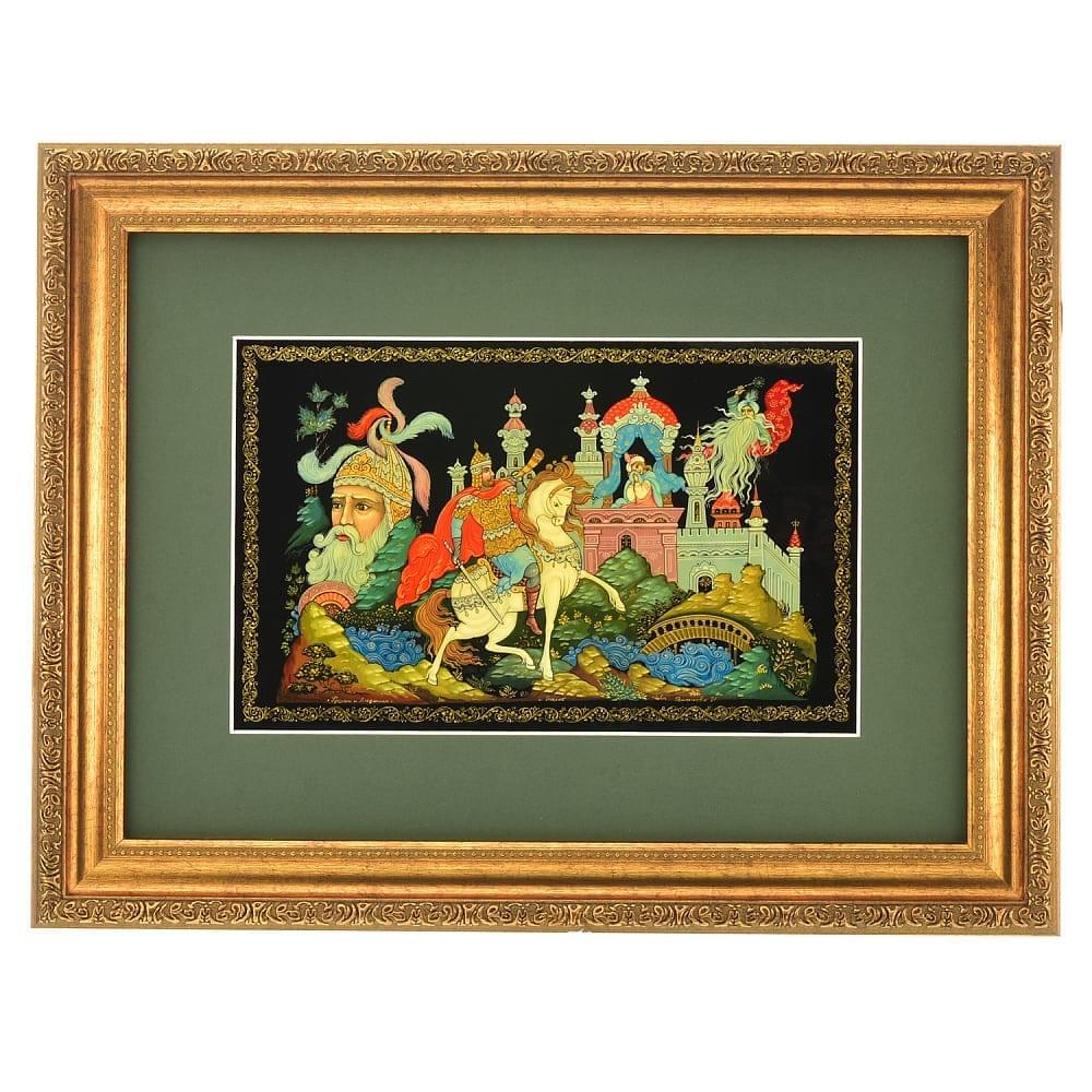 Лаковая миниатюра Панно из папье-маше «Руслан и голова» Палех 45 х 33 см - интернет магазин Русь Велика я 