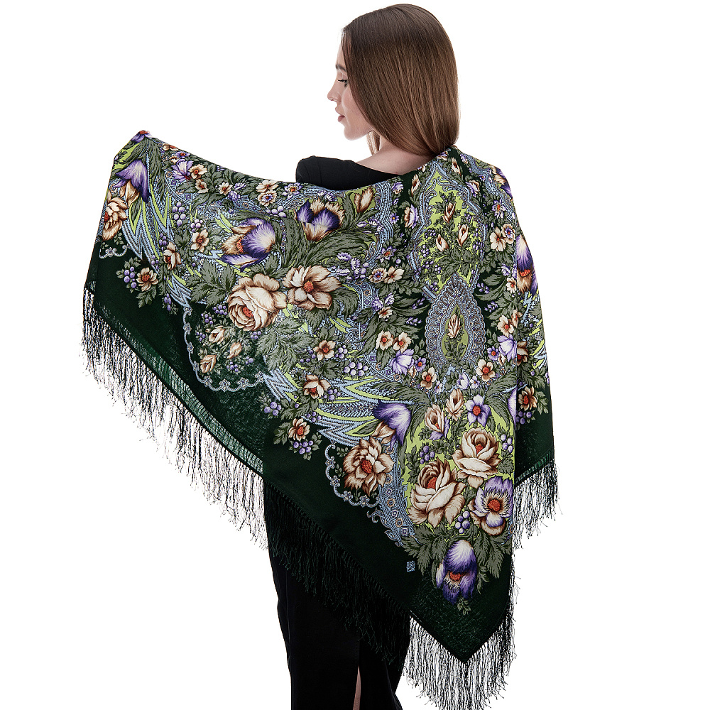 Платок ПавлоПосадский шерстяной «Песня сказочного лета» 146х146 см - интернет магазин Русь Велика я фото 3