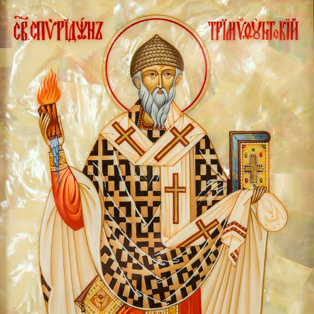 Икона с перламутром «Спиридон Тримифутский» в киоте 36х26 см - интернет магазин Русь Велика я фото 2