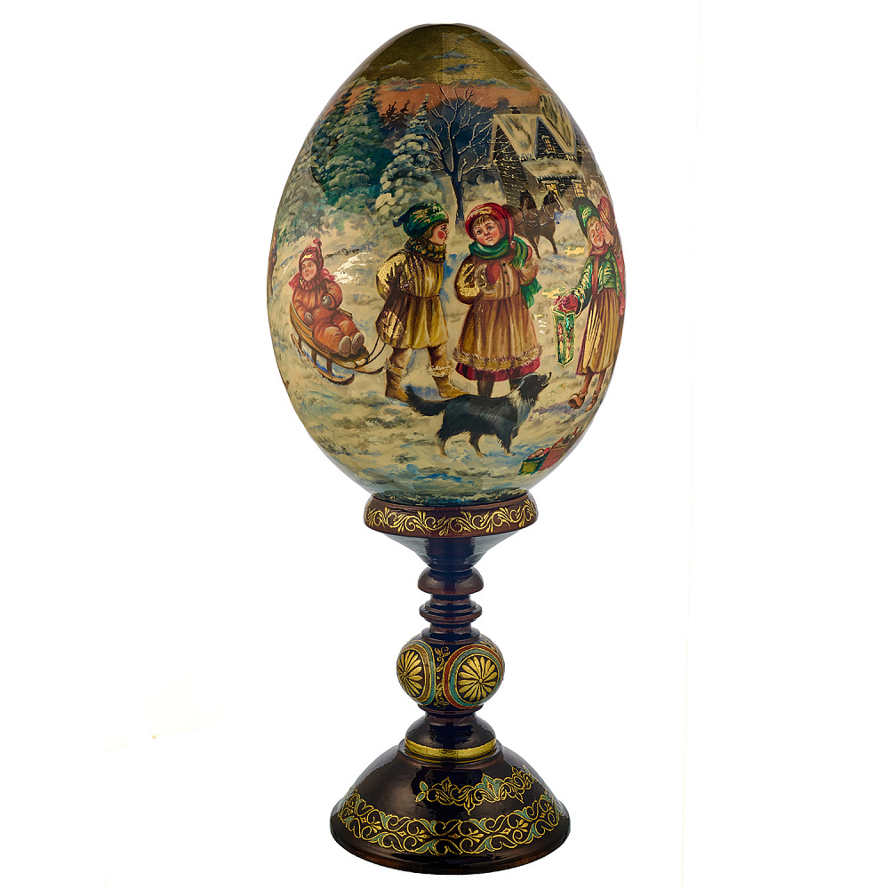 Пасхальное яйцо на подставке «Зимние забавы» - интернет магазин Русь Велика я фото 1