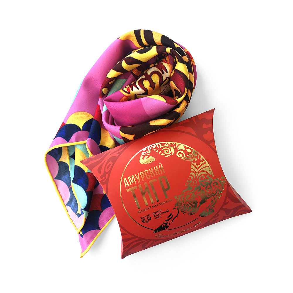 Платок шелковый «Амурский тигр» 90х90 см - интернет магазин Русь Велика я фото 4