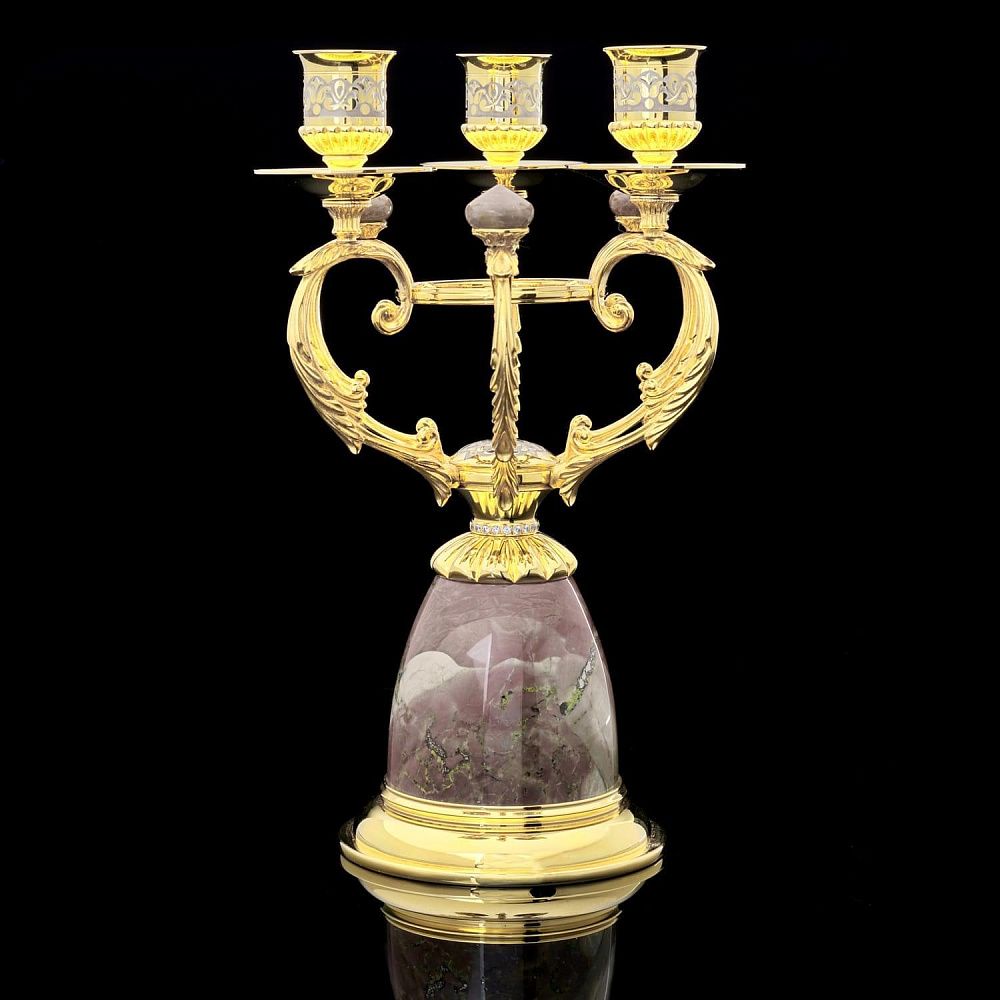 Часы каминные из яшмы и бронзы с двумя 3-х рожковыми канделябрами. Златоуст - интернет магазин Русь Велика я фото 10