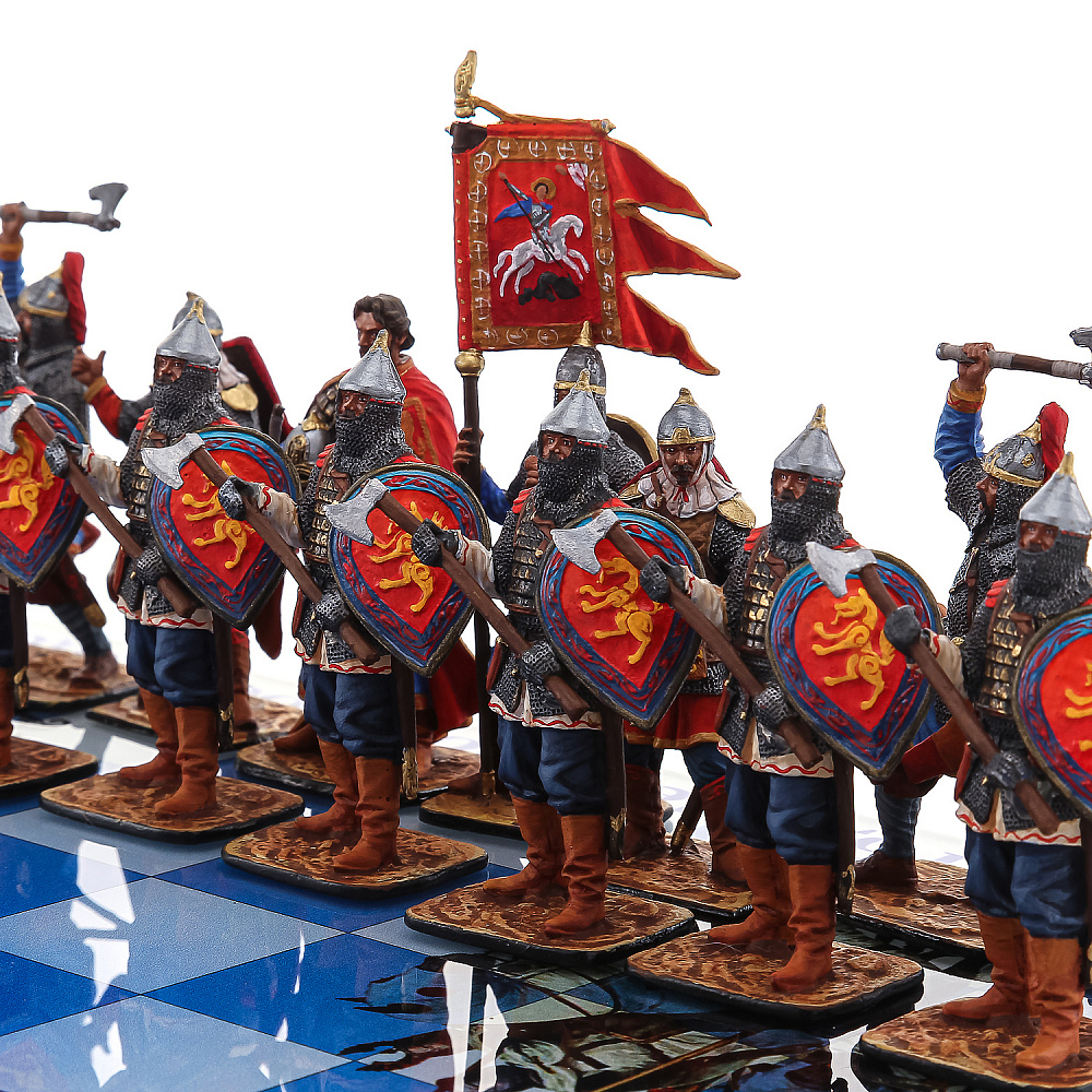 Шахматы со стеклянным полем и оловянными фигурами «Ледовое побоище» 34х34 см - интернет магазин Русь Велика я фото 1