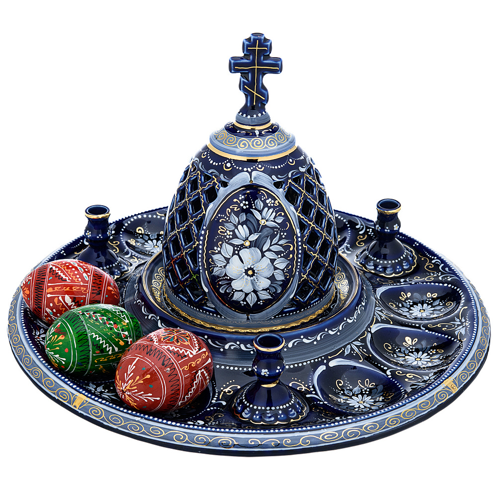 Пасхальница на 9 яиц «Морозко». Гжель в золоте - интернет магазин Русь Велика я 