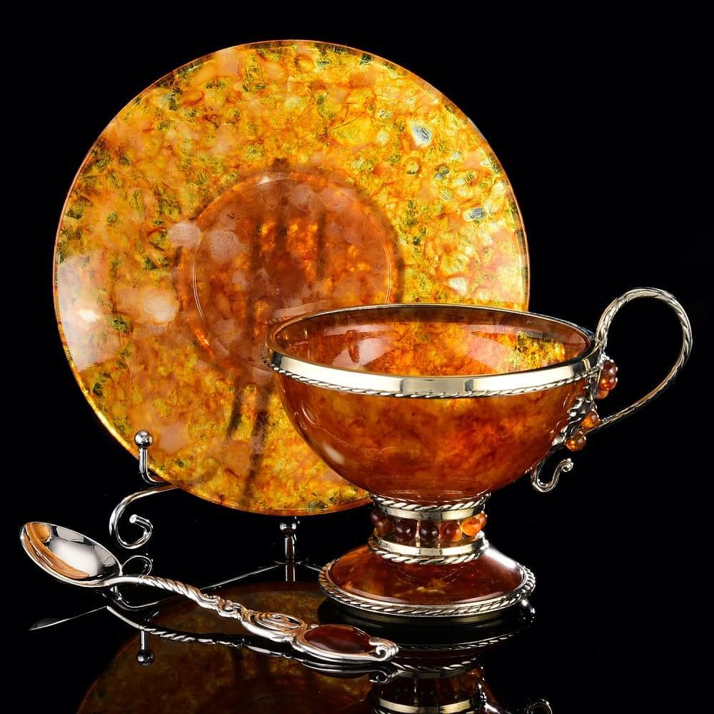 Чайная пара из янтаря «Виноград». Ювелирная бронза - интернет магазин Русь Велика я фото 1