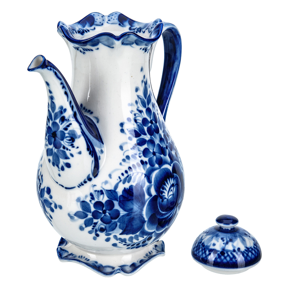 Кофейник «Тюльпан». Гжель - интернет магазин Русь Велика я фото 1