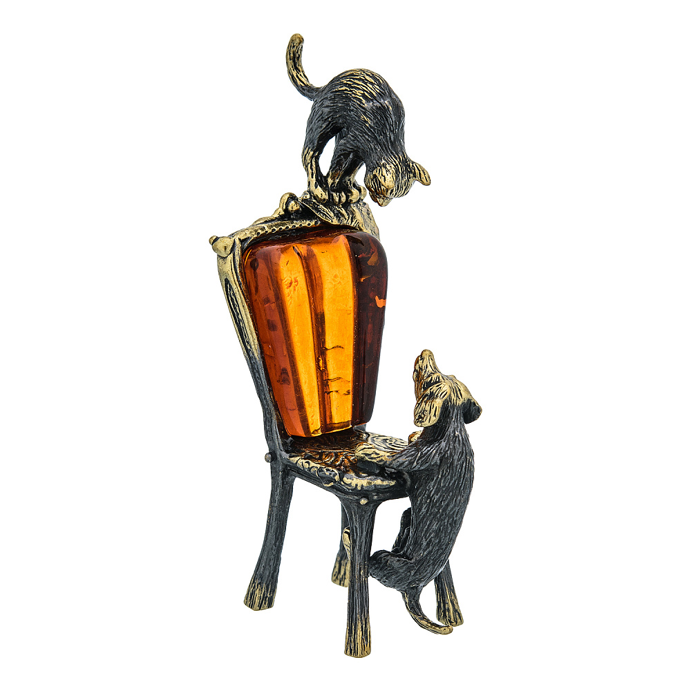 Статуэтка с янтарем «Такса и кот на стуле» - интернет магазин Русь Велика я фото 1