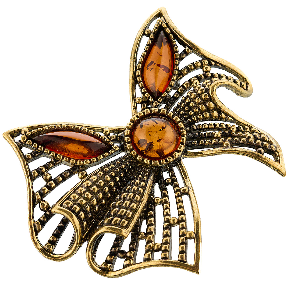 Брошь с янтарем «Праздничный бантик» - интернет магазин Русь Велика я 