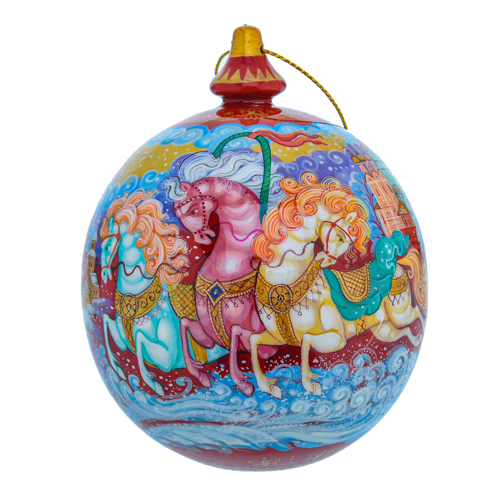 Елочный шар с росписью «Тройка» - интернет магазин Русь Велика я 