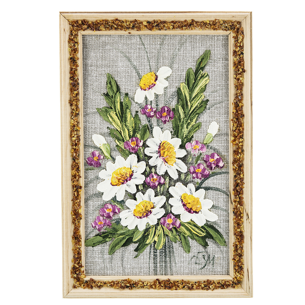 Панно в янтарной раме «Букет цветов» 27х18 см - интернет магазин Русь Велика я 