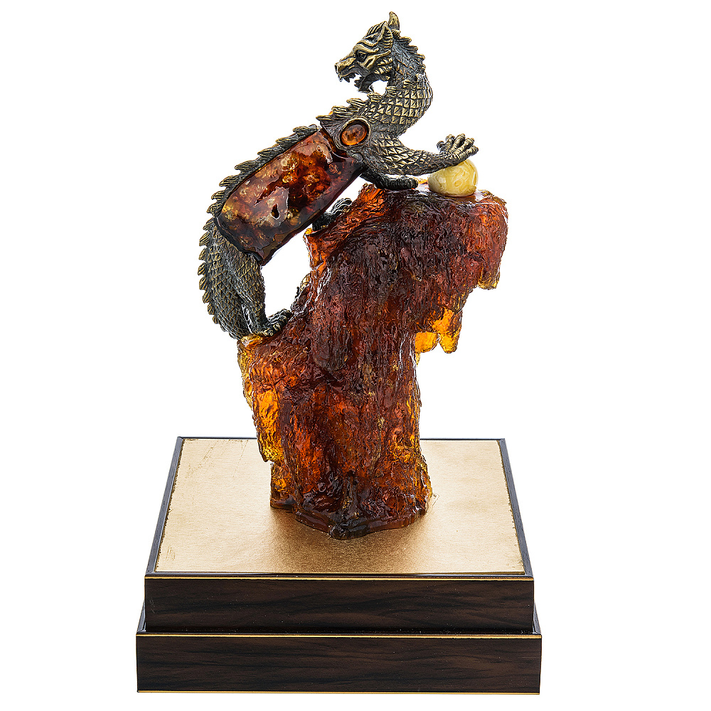 Скульптура из янтаря и бронзы «Китайский дракон на скале» - интернет магазин Русь Велика я фото 17