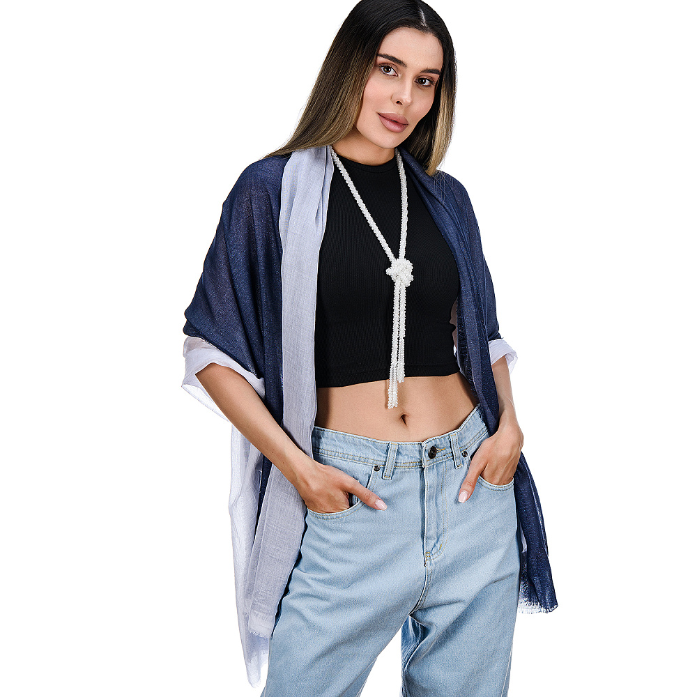 Набор парных палантинов с бусами-жгутом «Дуэт». Бело-синий - интернет магазин Русь Велика я фото 1