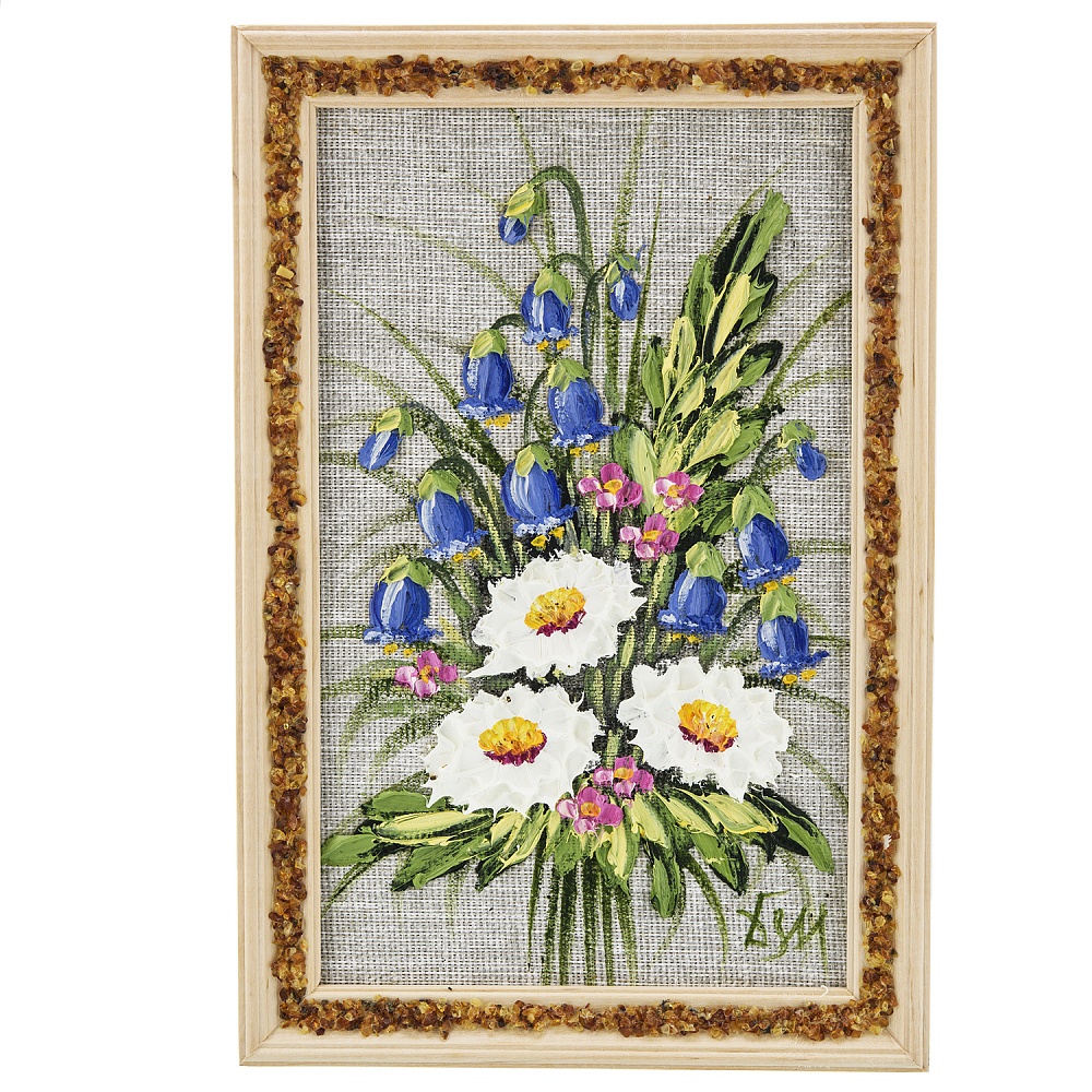 Панно в янтарной раме «Букет цветов» 27х18 см - интернет магазин Русь Велика я 