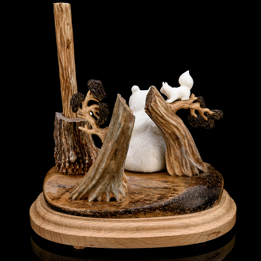 Подставка под ручку со скульптурой из рога лося и кости мамонта «Медведь» - интернет магазин Русь Велика я фото 3