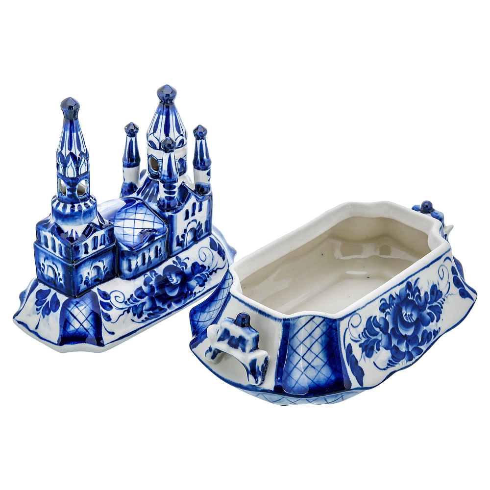 Фарфоровая шкатулка «Кремль». Гжель - интернет магазин Русь Велика я фото 1