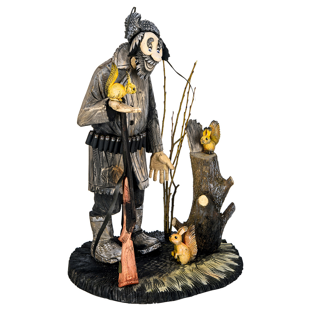 Резьба по дереву. Скульптура «Охотник и белка» - интернет магазин Русь Велика я фото 1