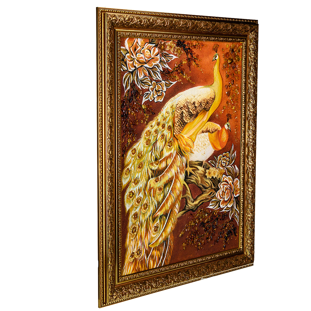 Картина янтарная «Павлины» 80х60 см - интернет магазин Русь Велика я фото 1