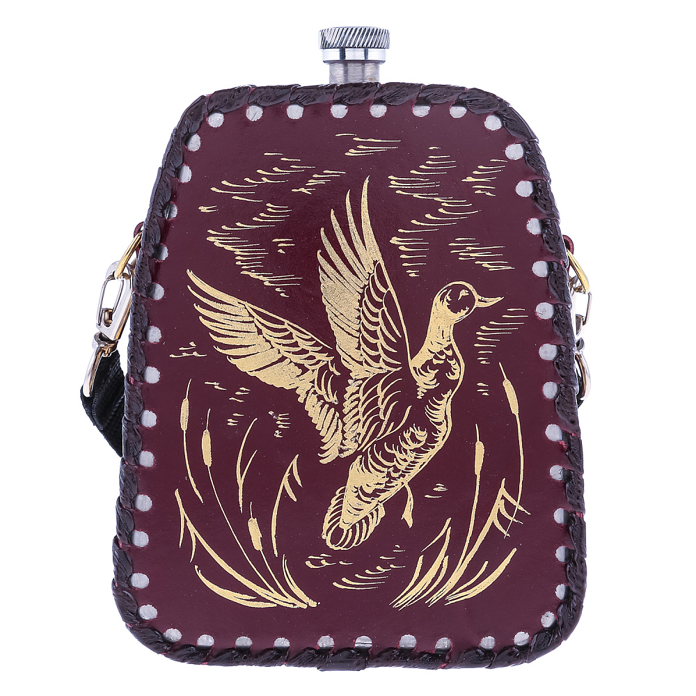 Фляга 1 л в кожаном чехле «Утка» - интернет магазин Русь Велика я 