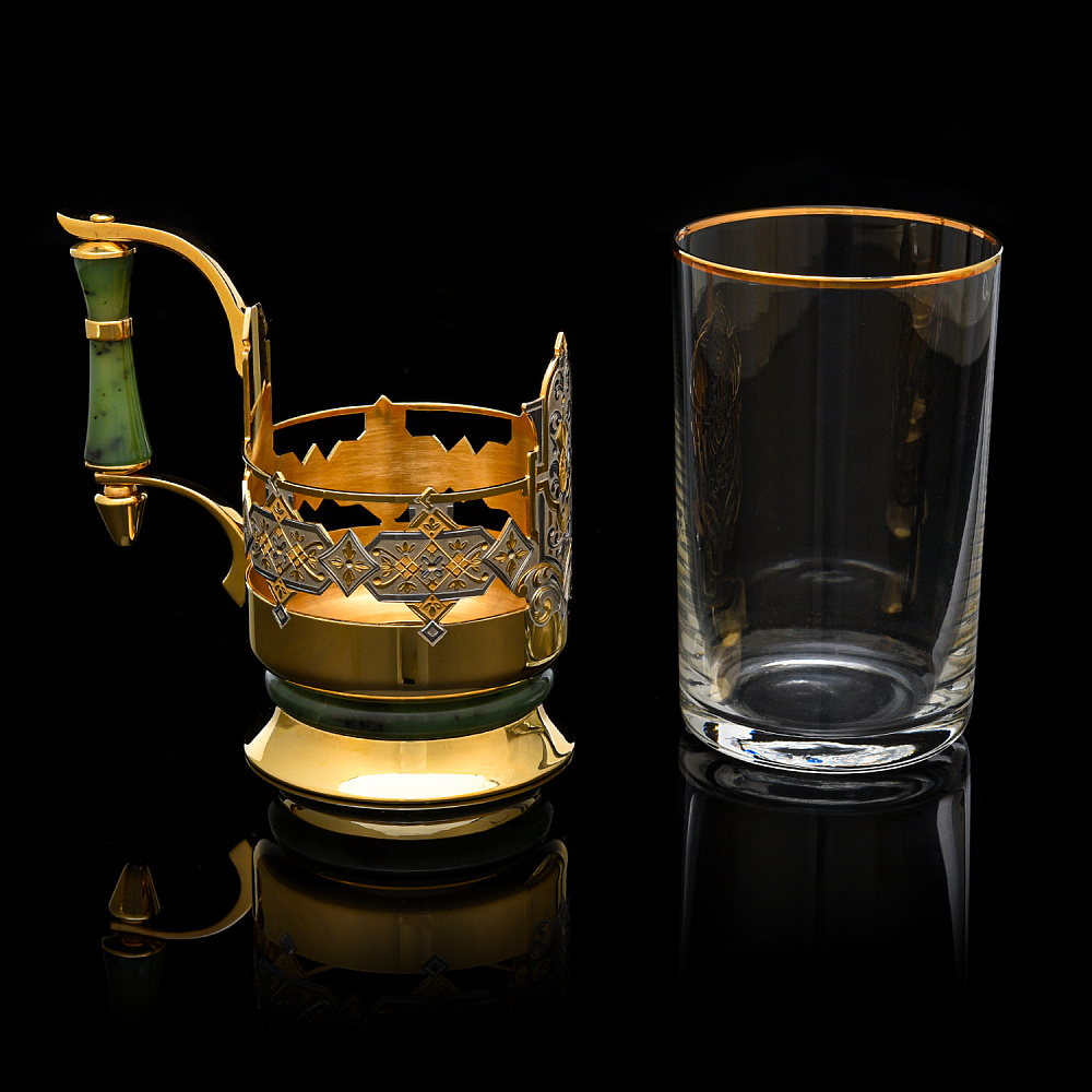 Подстаканник с золочением и нефритом «Орнамент». Златоуст - интернет магазин Русь Велика я фото 4