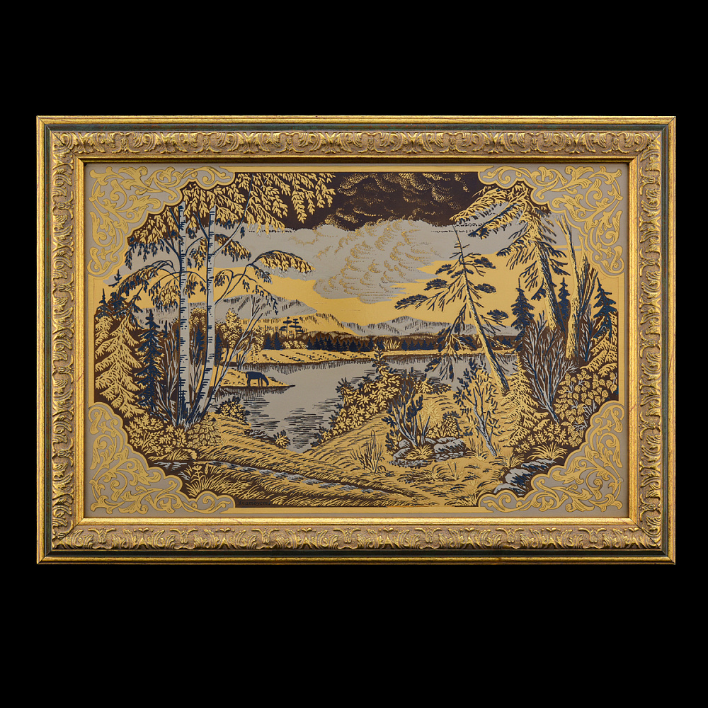 Панно «Тихий вечер». Гравюра Златоуст 44х31 см - интернет магазин Русь Велика я 