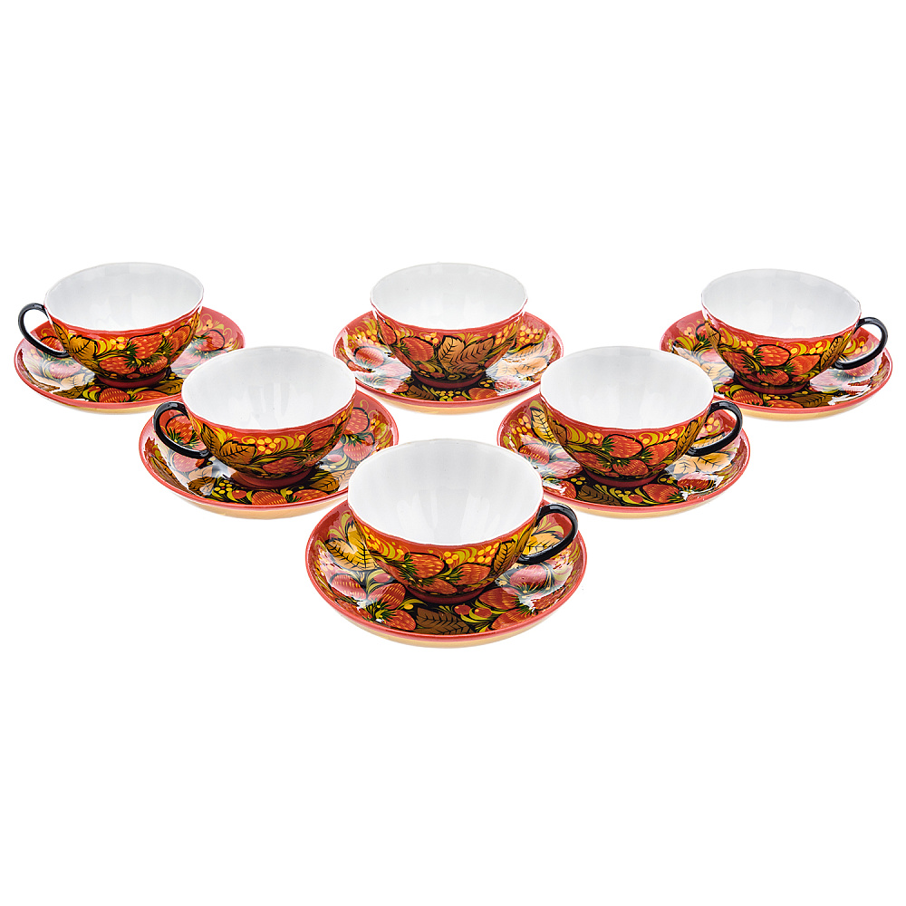 Чайный сервиз на 6 персон «Клубника». Хохлома - интернет магазин Русь Велика я фото 2