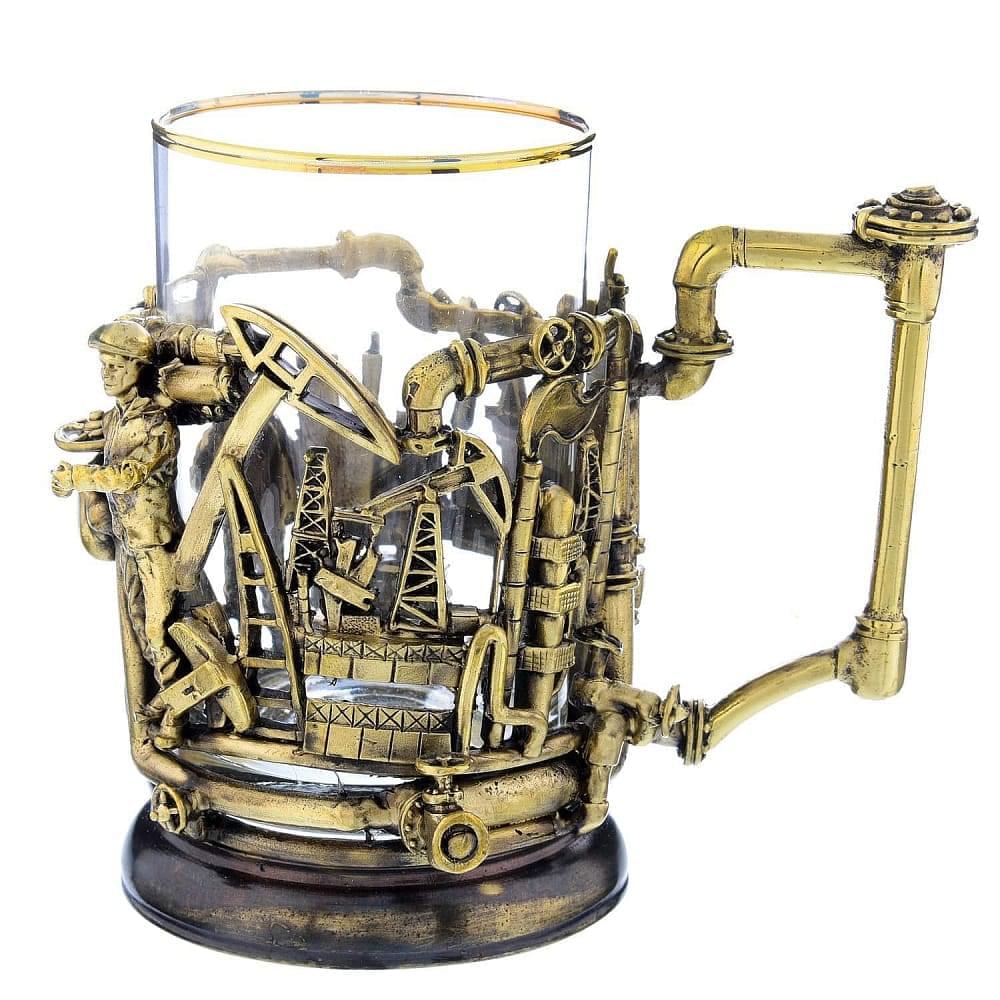 Подстаканник  «НЕФТЯНИКИ» объем ЛИТЬЕ  со стаканом - интернет магазин Русь Велика я фото 1