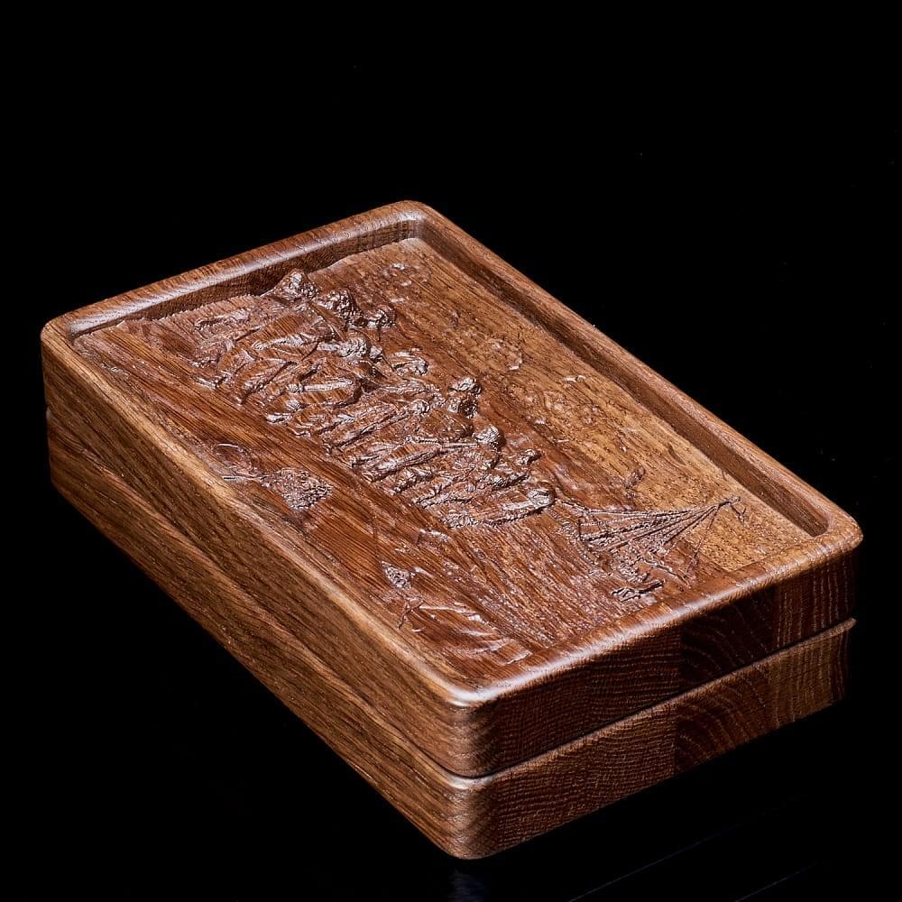 0066408/Домино D6 в резной дубовой шкатулке «Бурлаки на Волге» RTD-308.M - интернет магазин Русь Велика я 