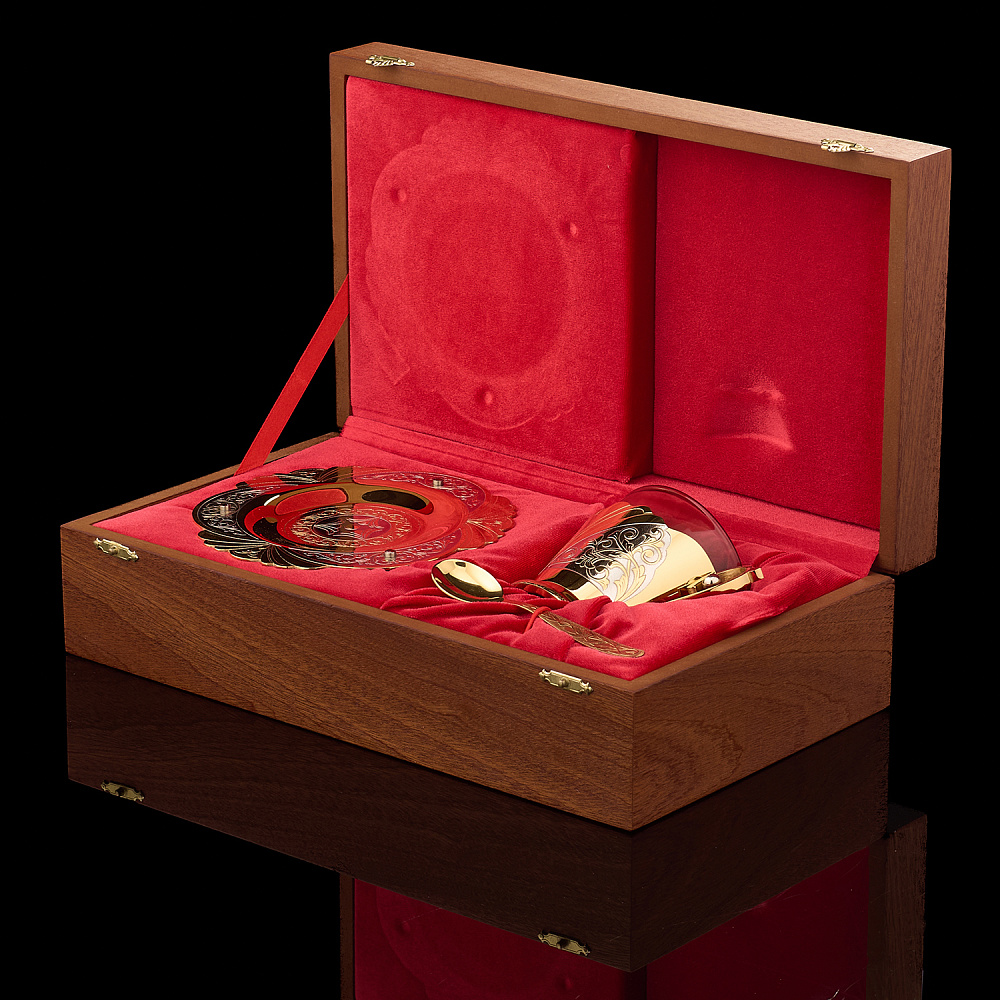 Чайная пара с позолотой и фианитами. Златоуст - интернет магазин Русь Велика я фото 7