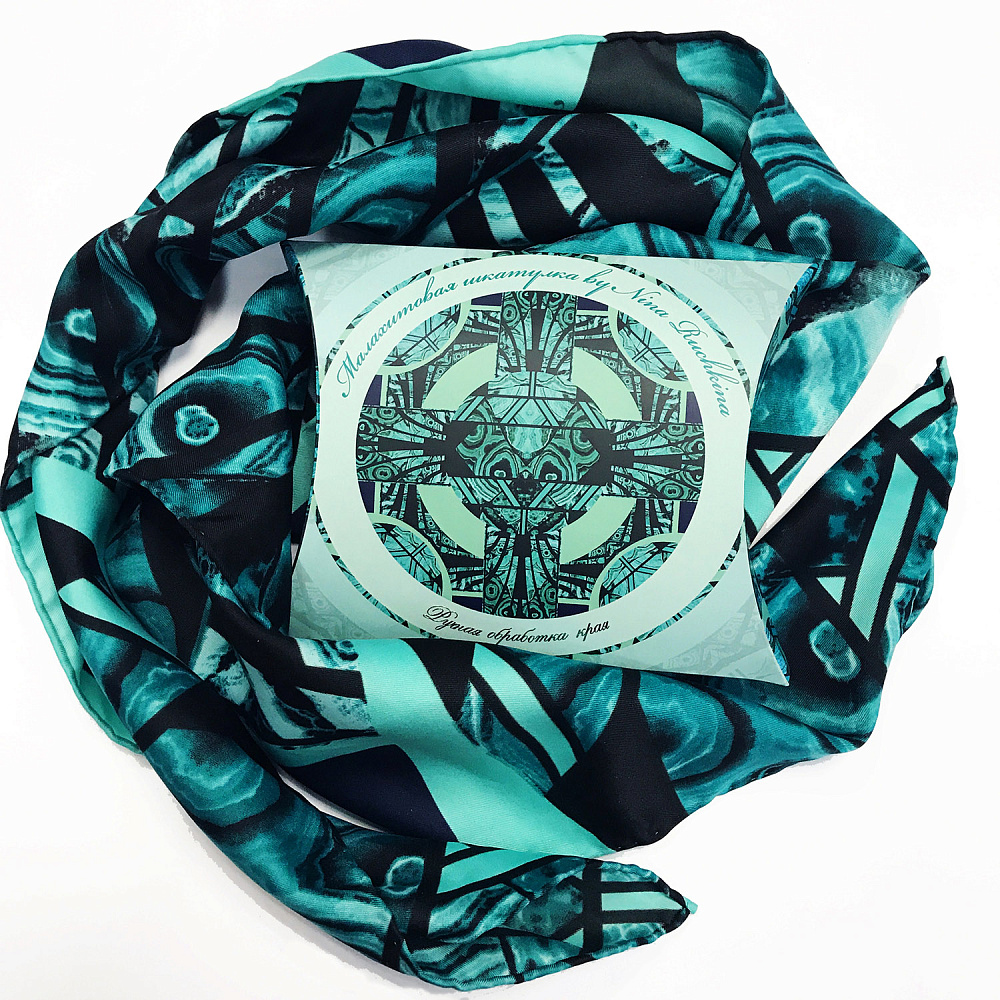 Платок шелковый «Малахитовая шкатулка» 90х90 см - интернет магазин Русь Велика я фото 5