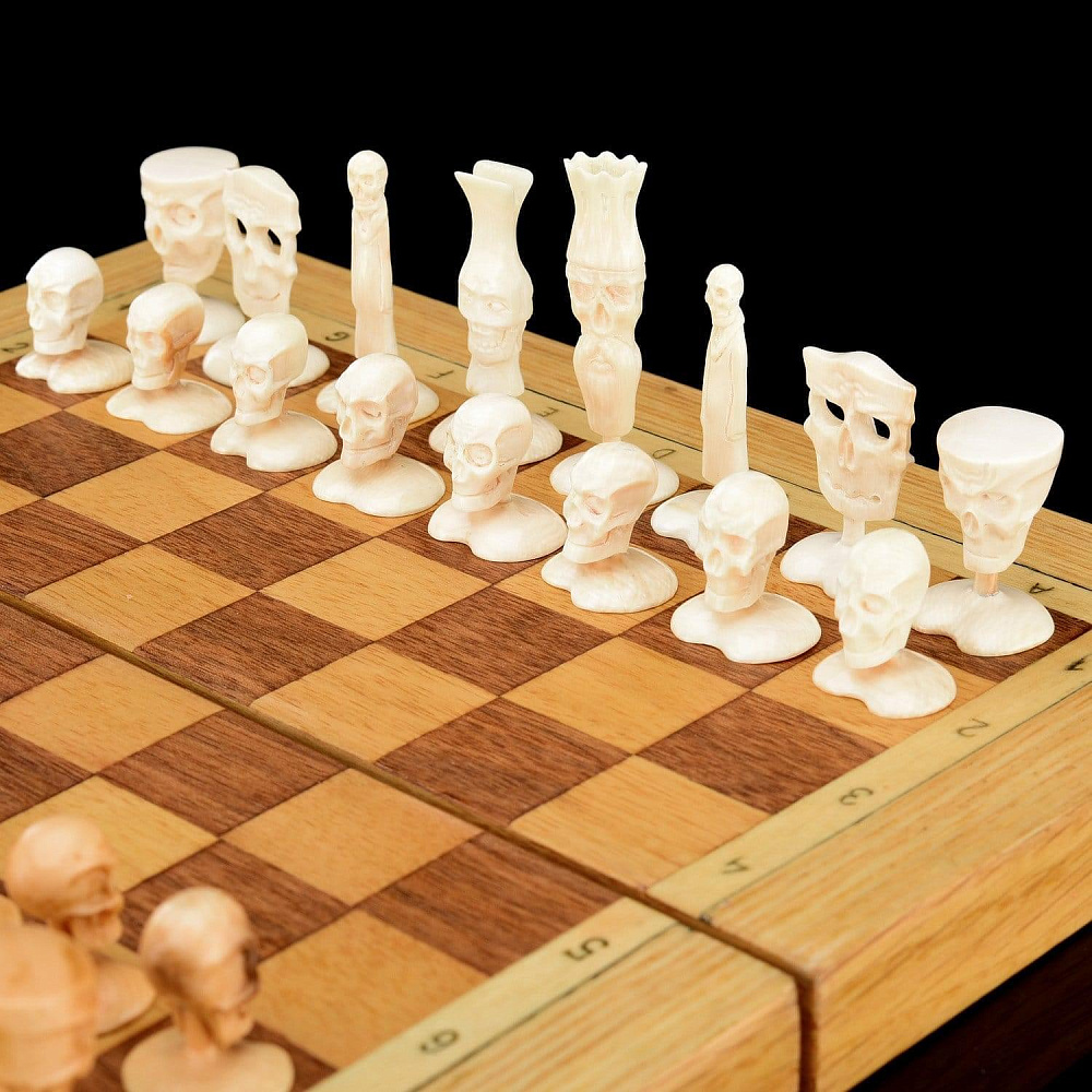 Шахматы деревянные «Жизнь после смерти» с фигурами из бивня мамонта 20,5х20,5 см - интернет магазин Русь Велика я фото 1