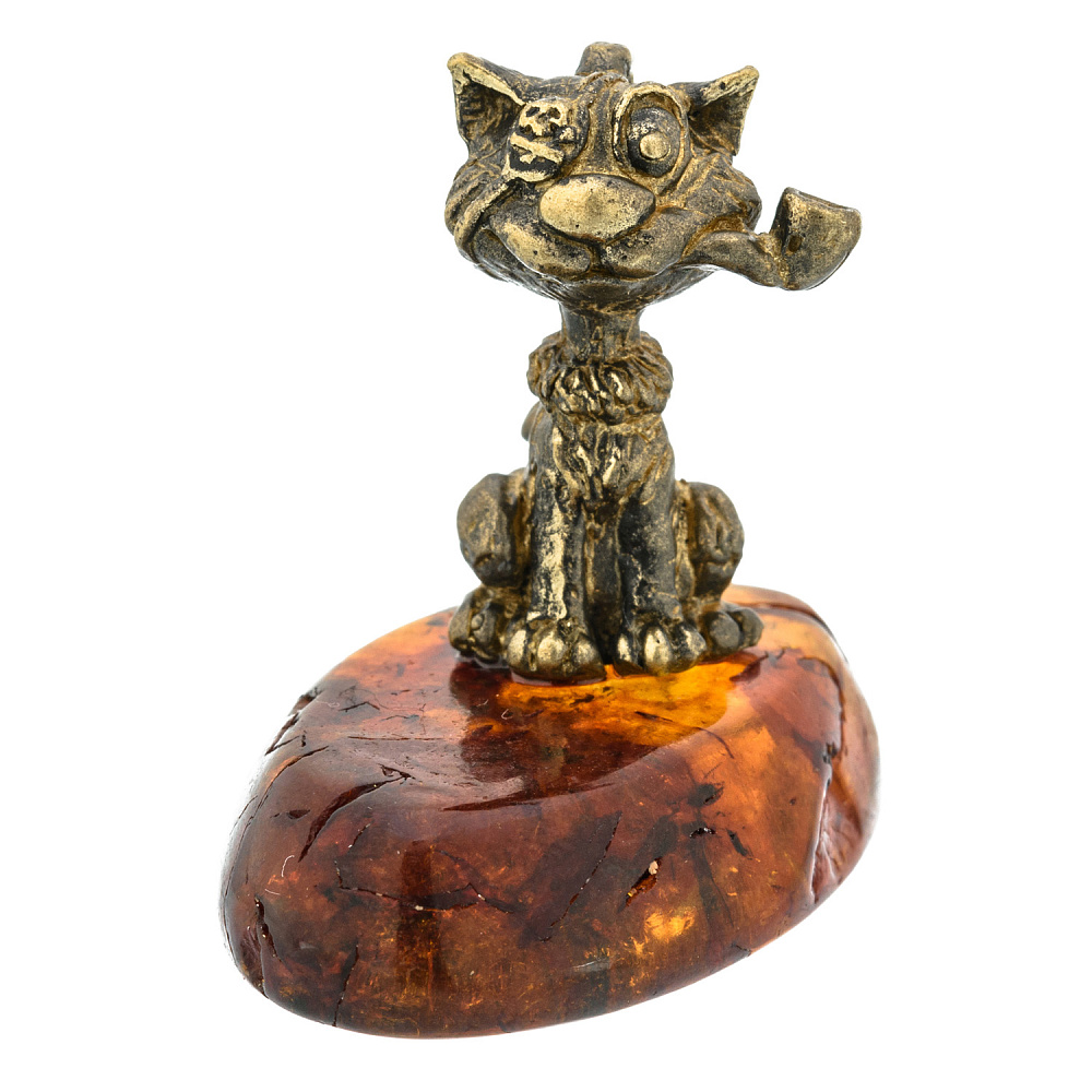 Статуэтка с янтарем «Кот с трубкой» - интернет магазин Русь Велика я 