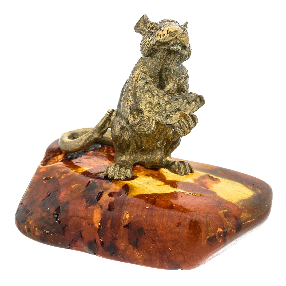Статуэтка с янтарем «Крыса с сыром» - интернет магазин Русь Велика я фото 1