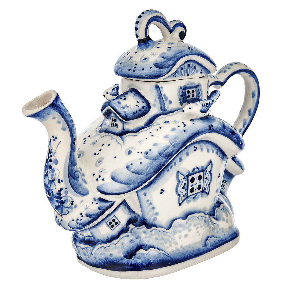 Чайник «Мороз Домик». Гжель - интернет магазин Русь Велика я фото 1