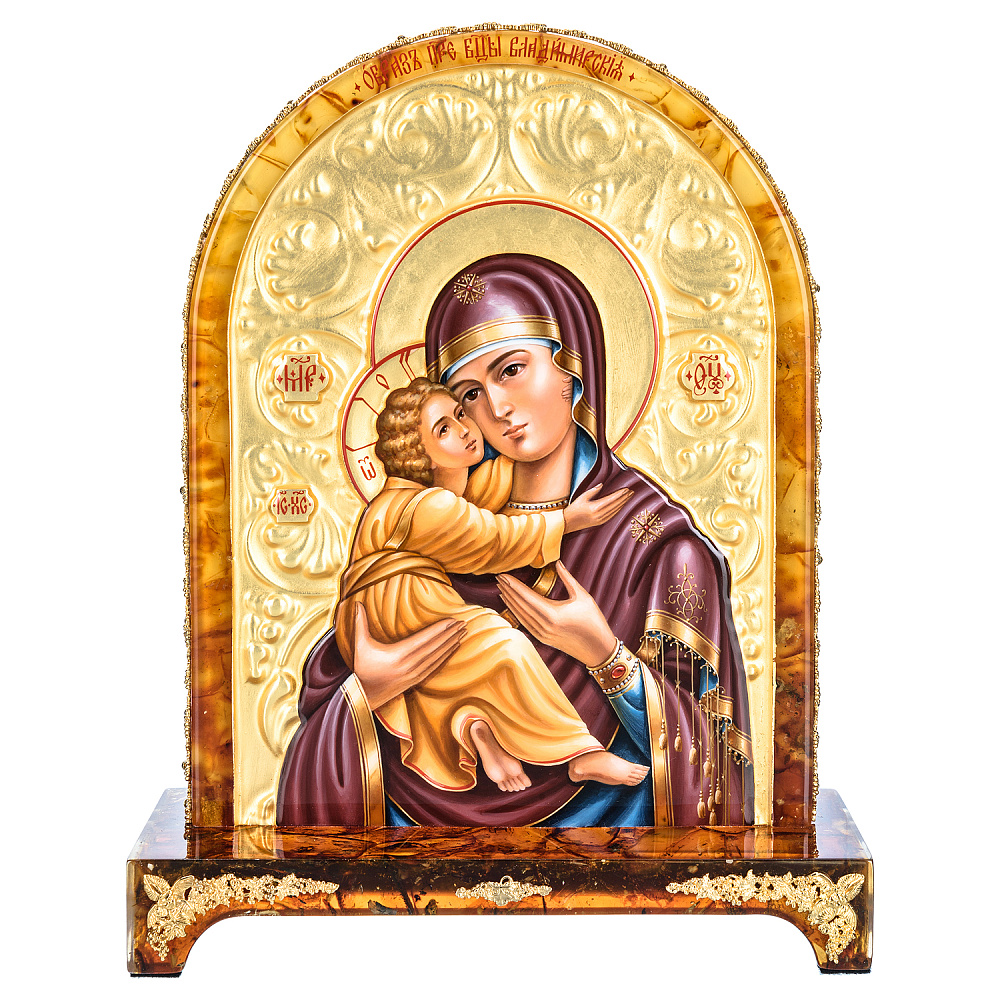 Икона янтарная «Владимирская Божья Матерь» 19х25 см - интернет магазин Русь Велика я 