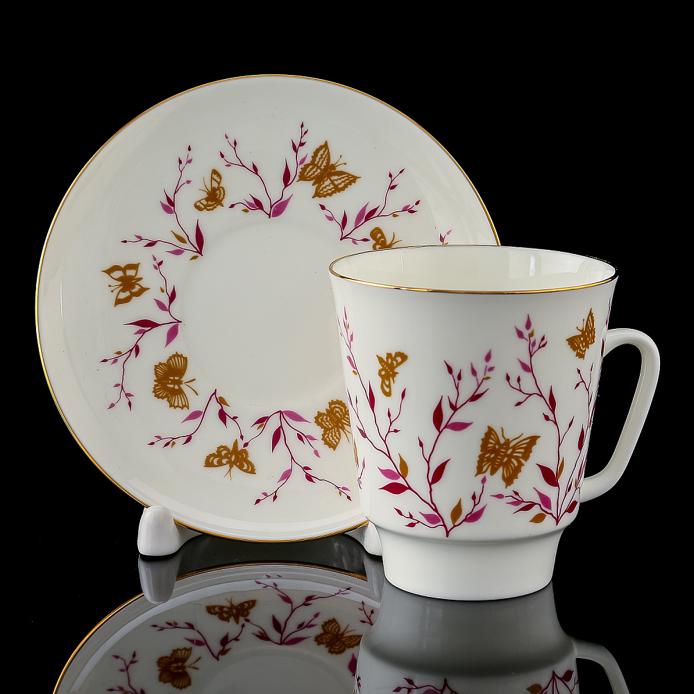 Кофейная пара 165 мл «Розовые веточки». Форма Майская. ИФЗ - интернет магазин Русь Велика я 