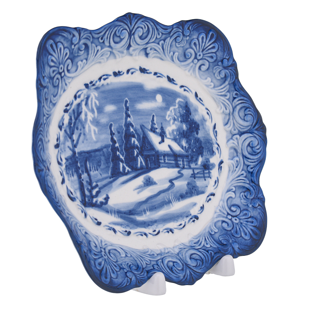 Тарелка декоративная «Зима в деревне». Гжель - интернет магазин Русь Велика я фото 2