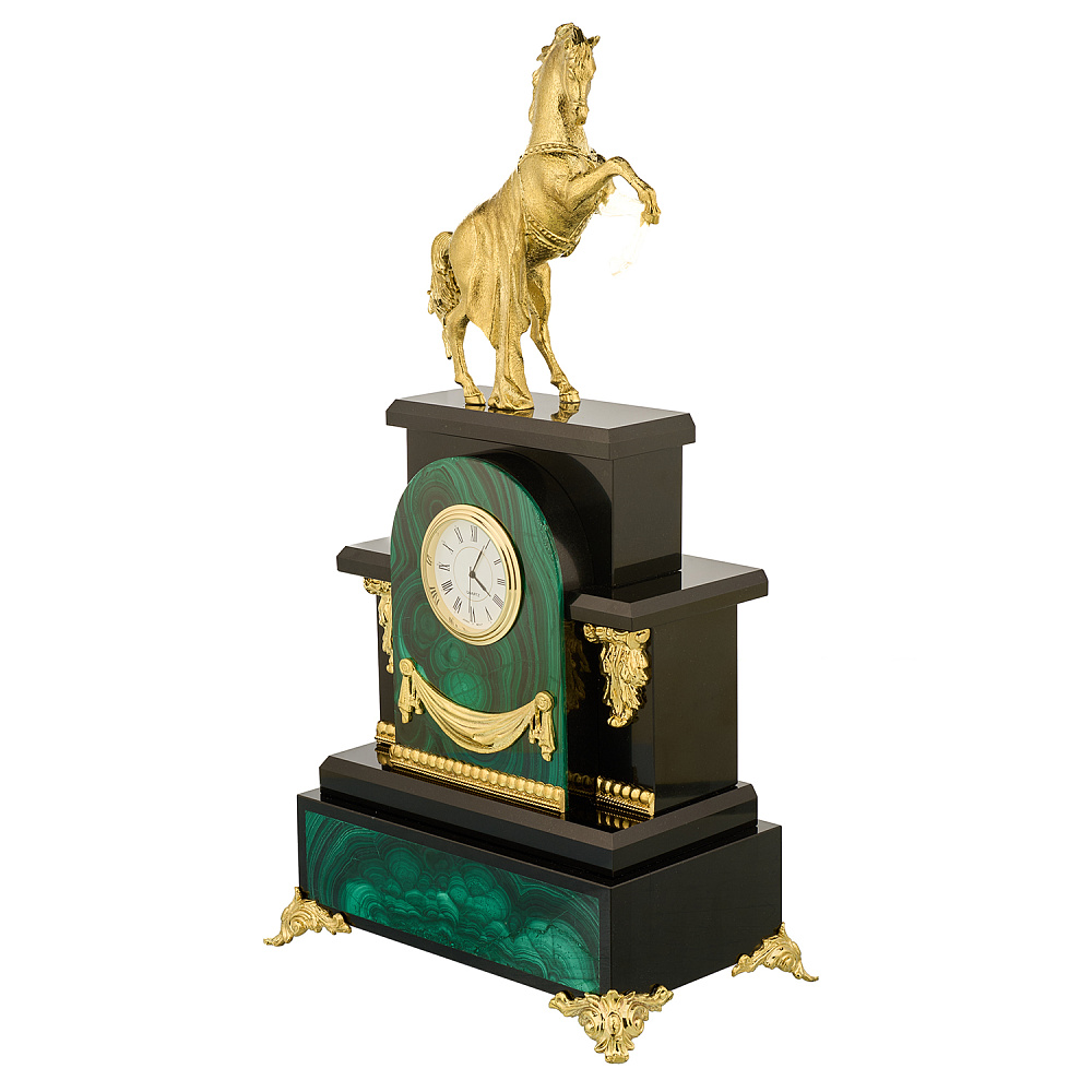 Лошадь Символ 2026 года. Часы настольные из малахита «Конь». Златоуст - интернет магазин Русь Велика я фото 1
