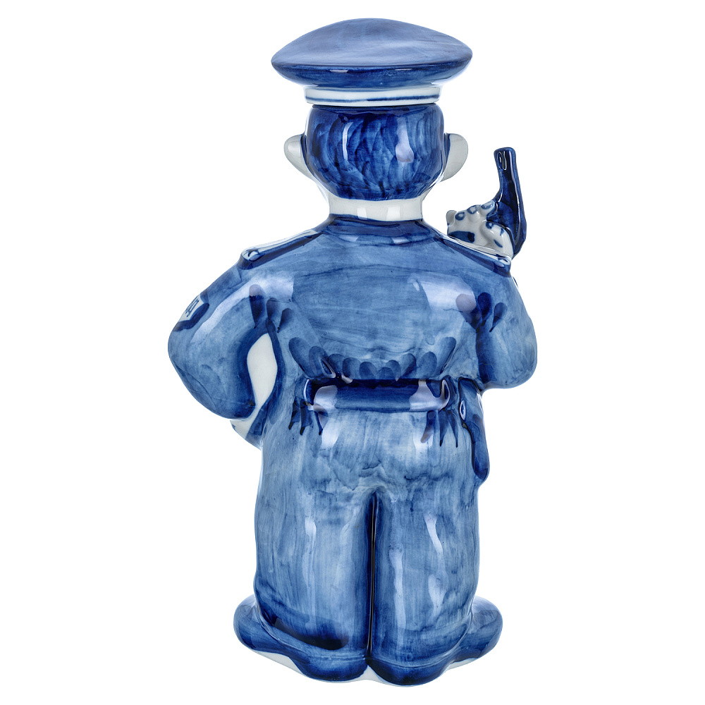 Штоф 1 л «Постовой с пистолетом». Гжель - интернет магазин Русь Велика я фото 2