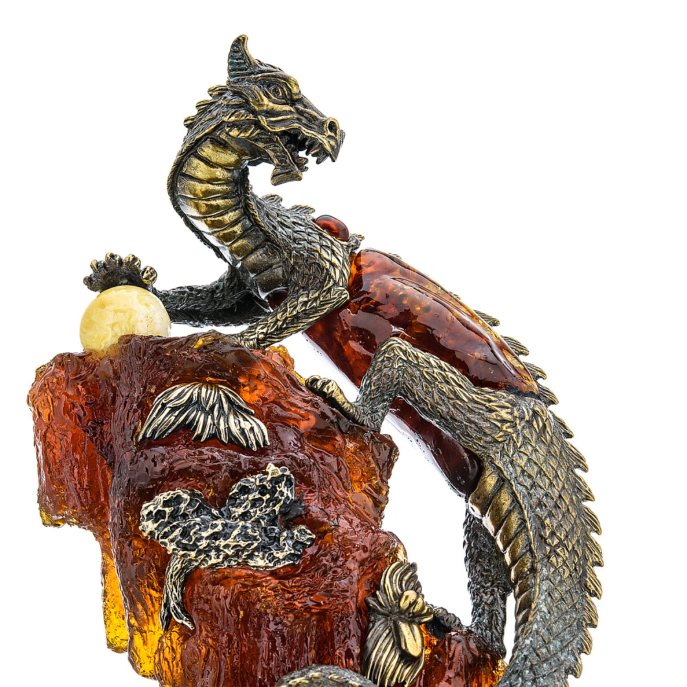 Скульптура из янтаря и бронзы «Китайский дракон на скале» - интернет магазин Русь Велика я фото 15