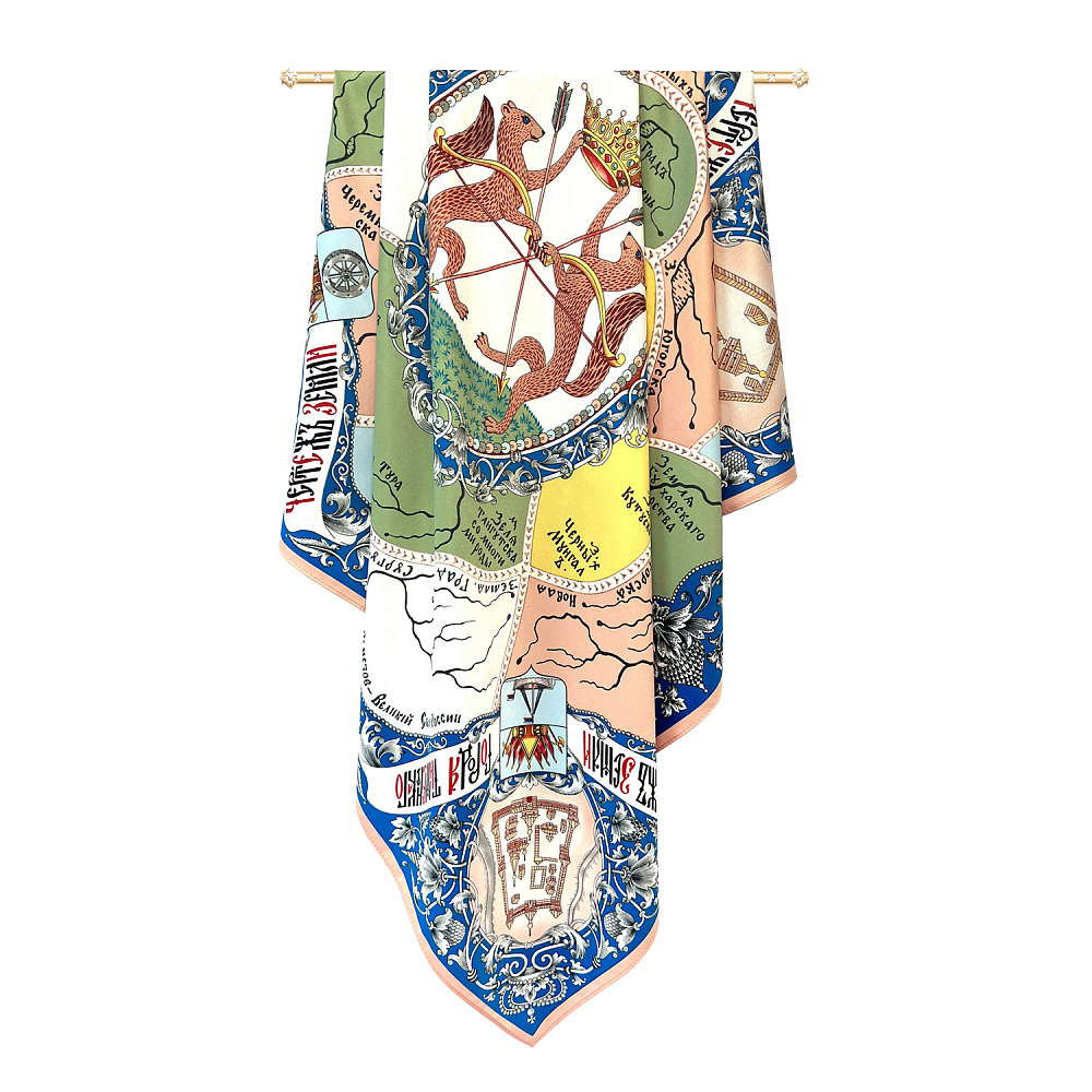 Шелковый платок «Карты Ремезова» 90х90 см - интернет магазин Русь Велика я фото 1