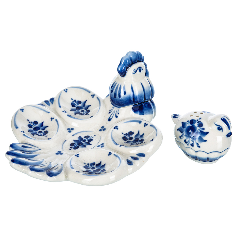 Пасхальница с солонкой «Петушок». Гжель - интернет магазин Русь Велика я фото 3